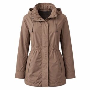 Orvis Hooded Utility Jacket Women's M Brown Lightweight Mesh Lined Long Coat